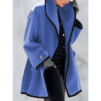 Multicolor Round Neck Loose Hooded Woolen Coat Limorista