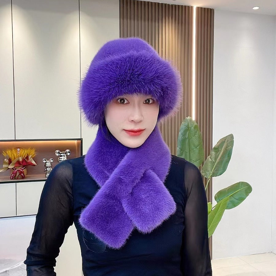 Suit Winter Scarf Mongolian Cap Plush Hat Women&