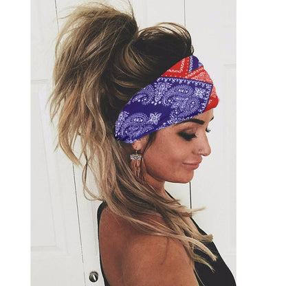 Printing Elastic Hair Band Colorful Geometric Wide-brimmed Sports Headband Limorista