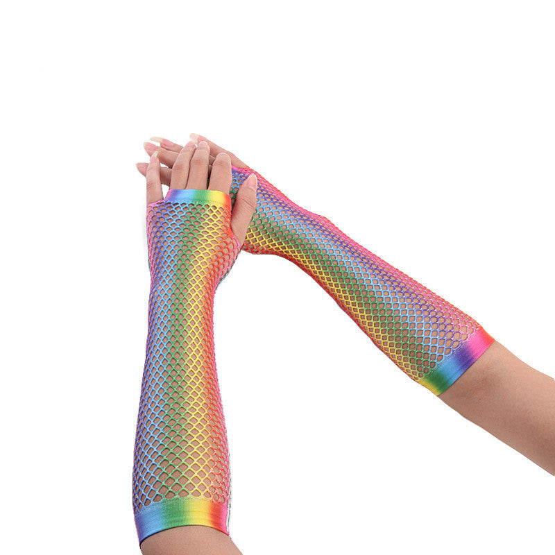 Rainbow Color Sexy Fishnet Half-finger Long Net Gloves Limorista