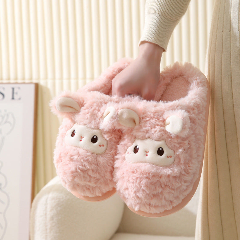 Cute Little Sheep Female Winter Interior Home Baotou Warm Non-slip Thick Bottom Plush Cotton Slippers Limorista