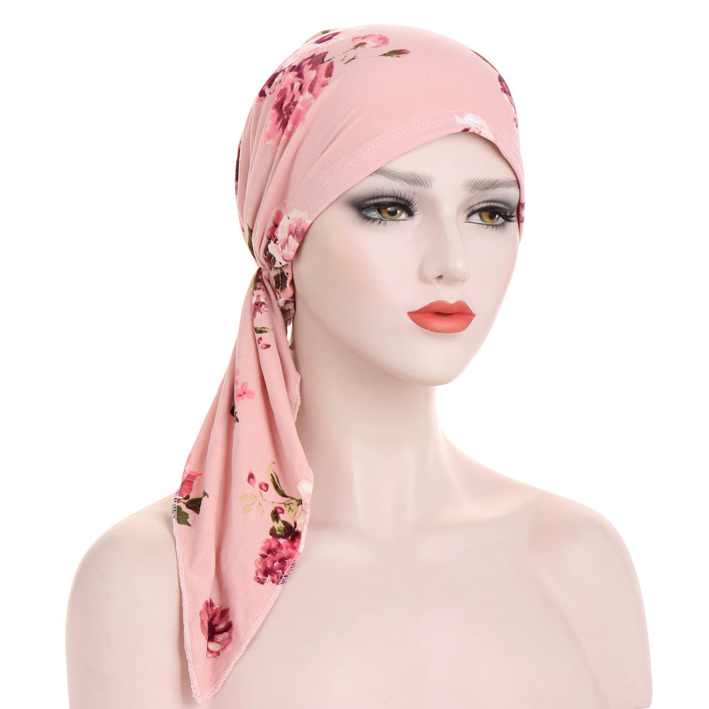 Curved Tail Turban Hat Flower Cloth Pullover Limorista