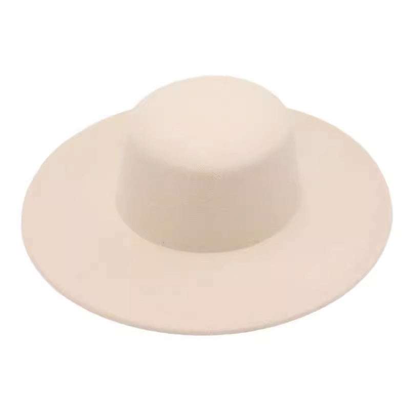 Flat Top Woolen Hat Big Brim Fedora Hat Hepburn Style Limorista