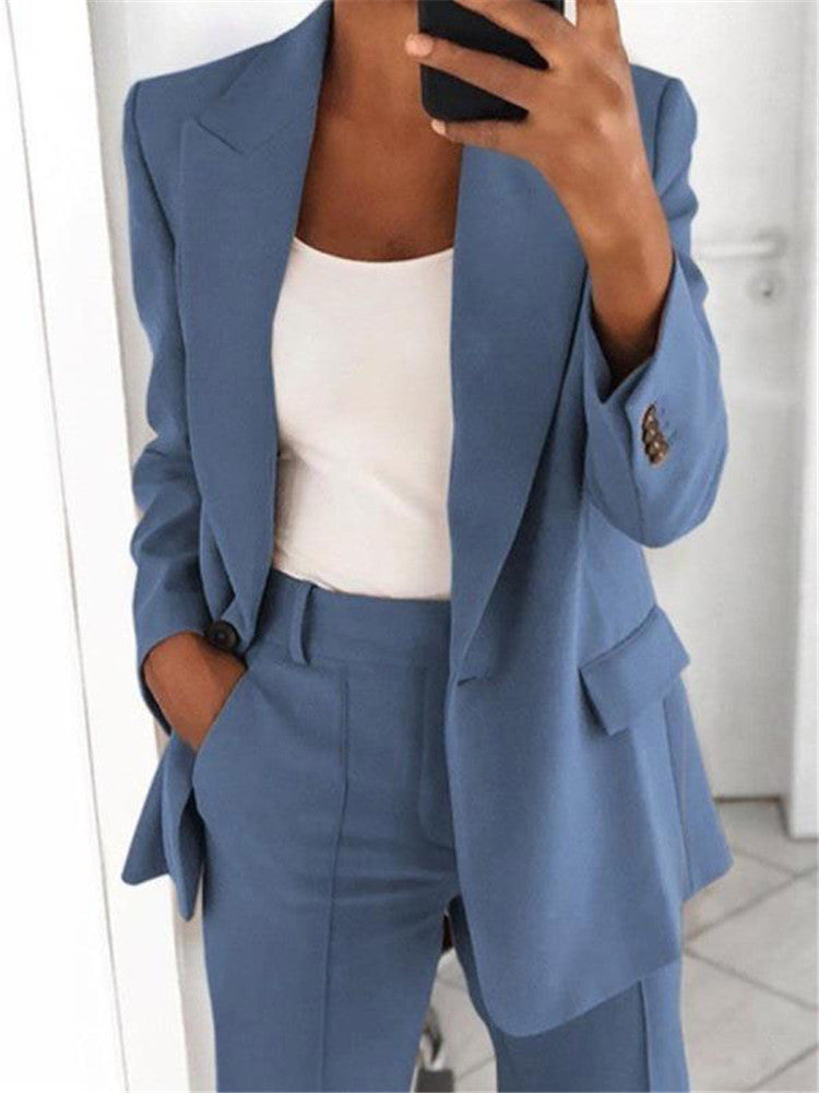 Ins Button Casual Suit Fashion Long-sleeved Lapel Blazer Jacket And Slim-fit Pocket Trousers For Women Clothing Limorista