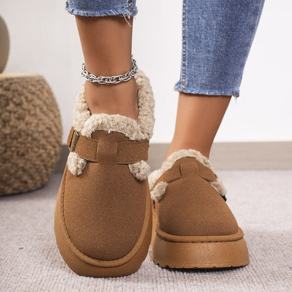 Fashion Thick-soled Plush Buckle Cotton Slippers Winter Indoor And Outdoor Casual Warm Shoes Women Garden Slipper Limorista