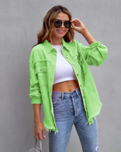 Fashion Ripped Shirt Jacket Female Autumn And Spring Casual Tops Womens Clothing Limorista