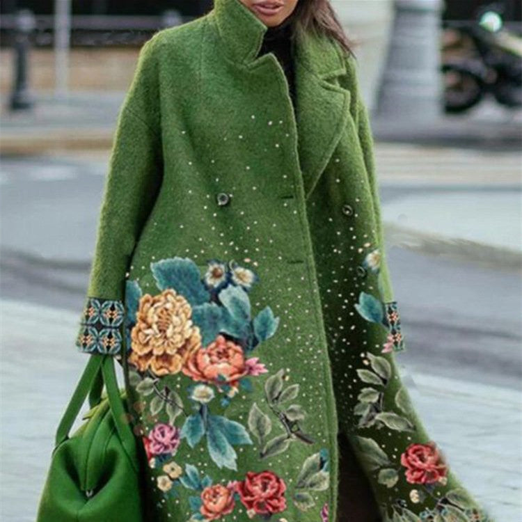 Printed Slim Fit Lapel Commuter Long Jacket Limorista