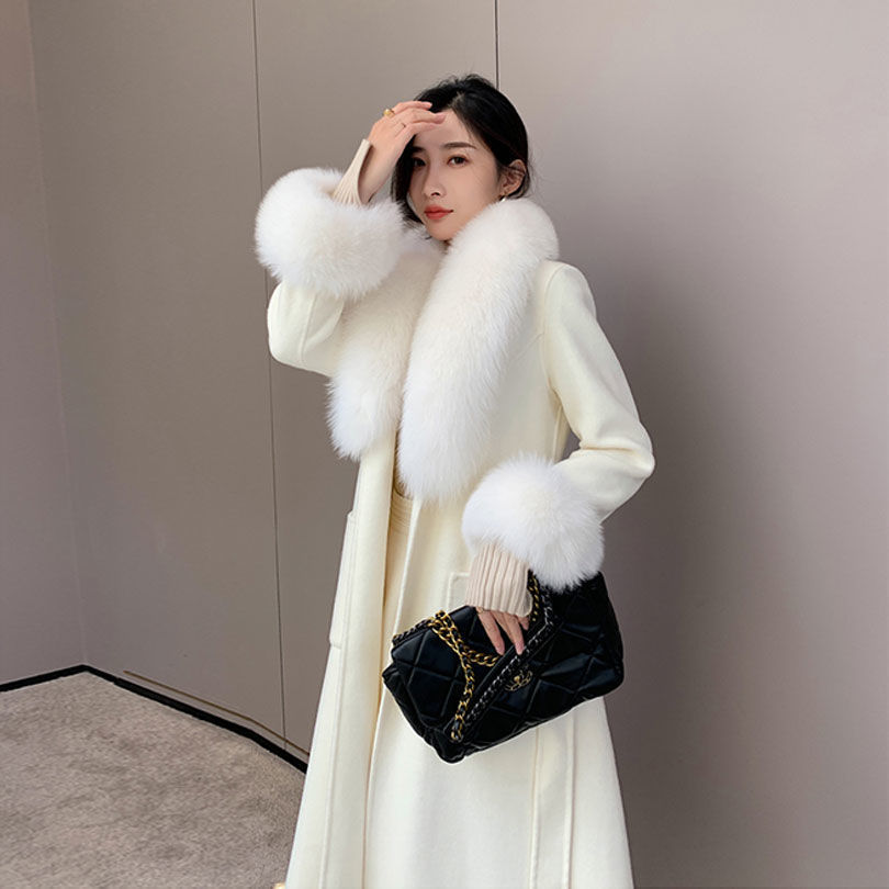 Korean Version Large Fur Collar Slim Fit Medium Long Woolen Coat Limorista