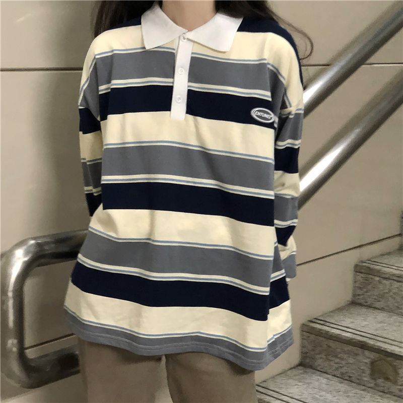 Spring And Autumn Idle Style Striped Loose Collar Sweater Limorista