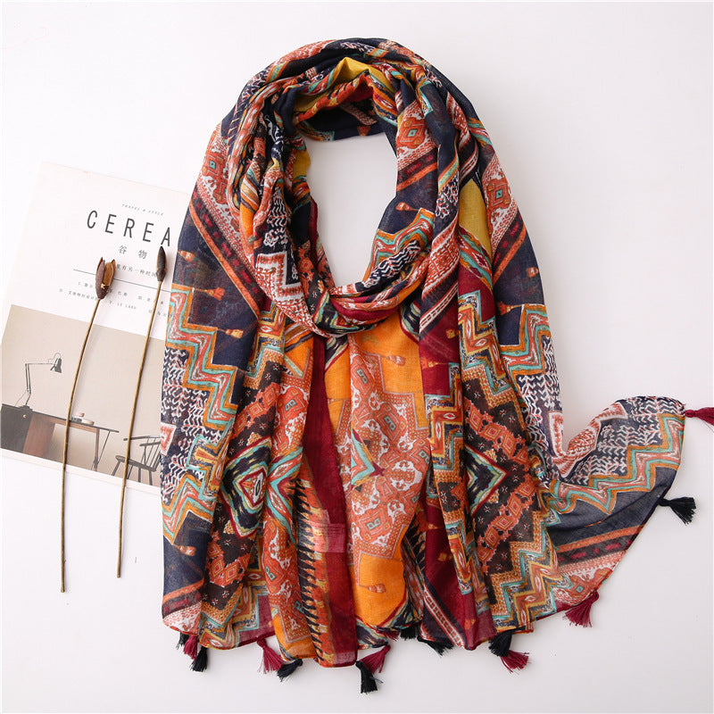 Japanese Style Artistic Fresh Cotton And Linen Scarf Retro Patchwork Bohemian Cashew Print Limorista