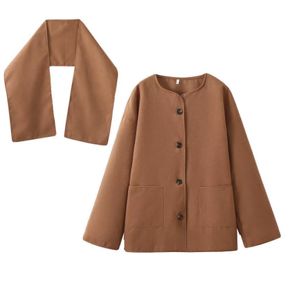 Scarf Collar Loose Jacket Short Woolen Coat Limorista