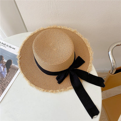 Japanese All-match Frayed Bow Straw Hat Limorista