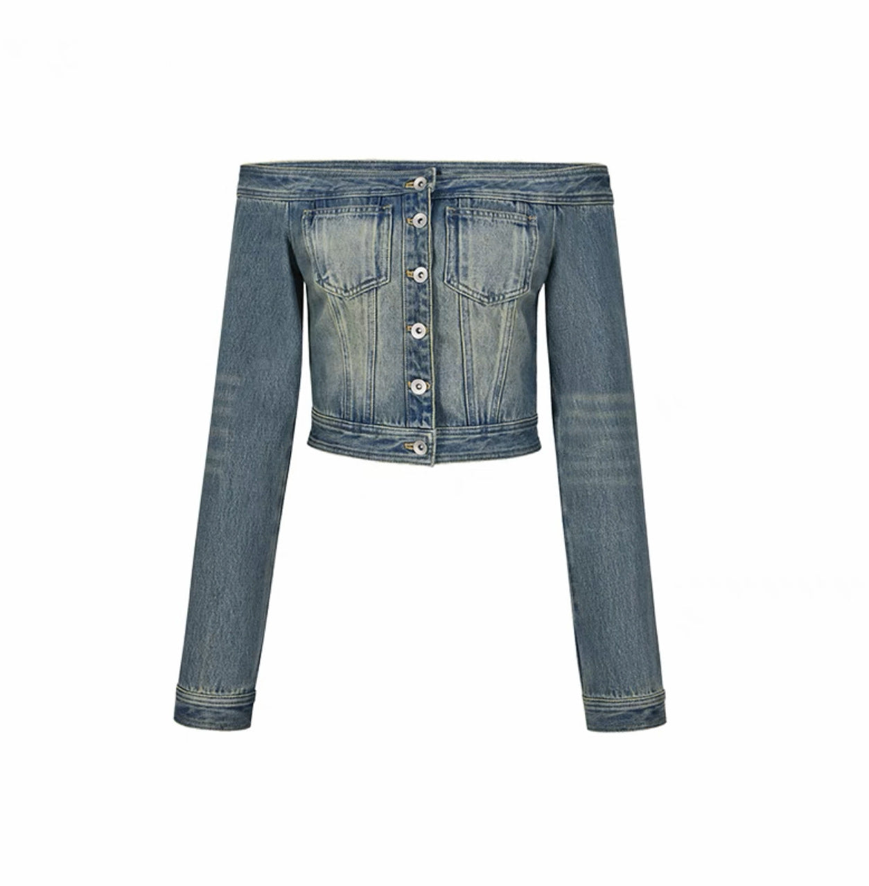 Off-shoulder Denim Long-sleeved Tops Slim-fit Short Version Limorista