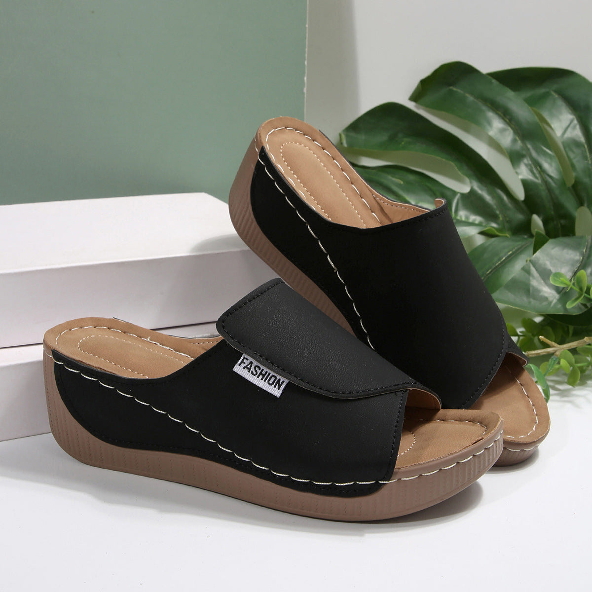 Simple Stylish Peep Toe Wedge Slippers Limorista