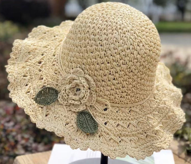 Hand-woven Summer Hat Straw Hat Female Sunshade Flower Foldable Sun Protection Sun Hat Limorista