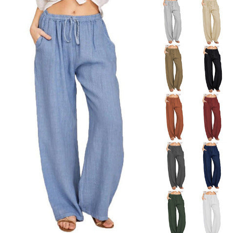 Loose Casual Pocket Drawstring Wide-leg Pants For Women Limorista