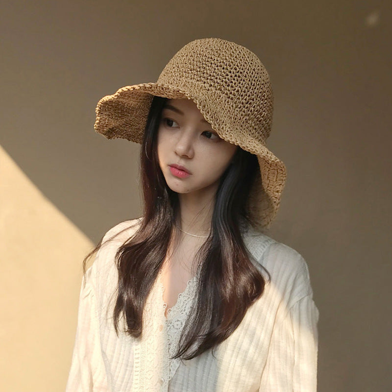 Sunscreen Female Raffia Straw Hat Summer Fashion Cover Face Net Red Fisherman Hat Limorista