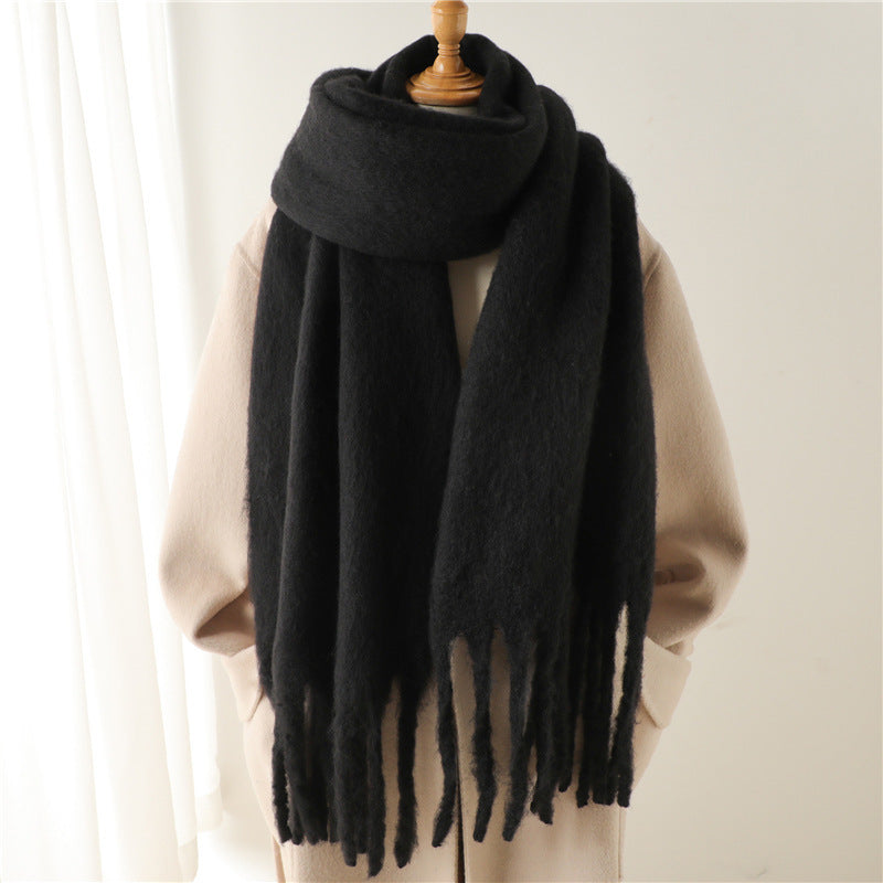 Mohair Pure Color All-matching Winter Warm Lengthened Fringe Bib Towel Limorista