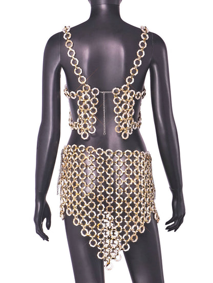 Slim-fit Backless Acrylic Overall Dress Set Women Limorista