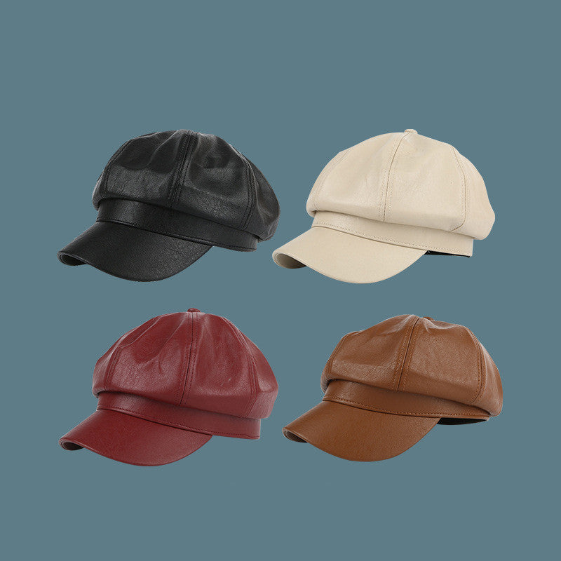 Korean Style Octagon Fashion Ladies Hat Leather Beret Limorista