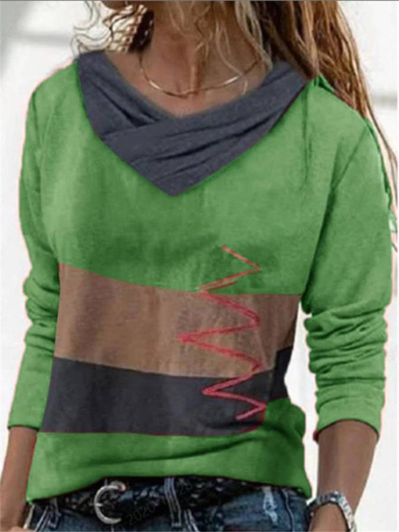 V-neck Long Sleeve Positioning Print T-shirt Limorista