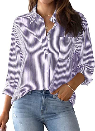Striped Loose Casual Long Sleeves Shirt For Women Limorista