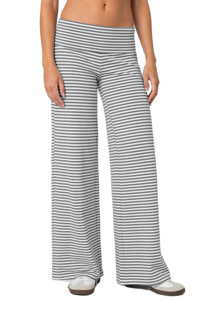 Cropped Striped Loose Trousers Autumn Sports Style Draped Casual Pants Limorista