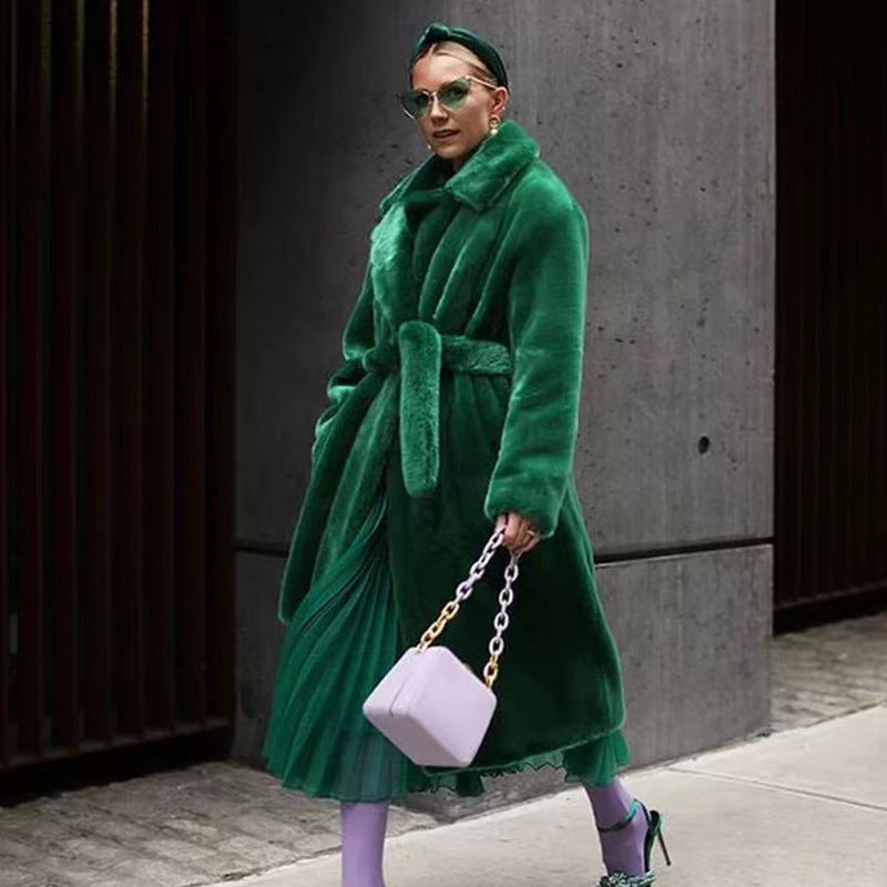 Artificial Fur Coat Suit Collar Cotton Coat Thickened Long Section Plush Trench Coat Limorista