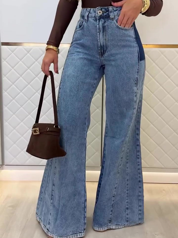 Trendy Light Blue High - Waisted Flared Jeans Limorista