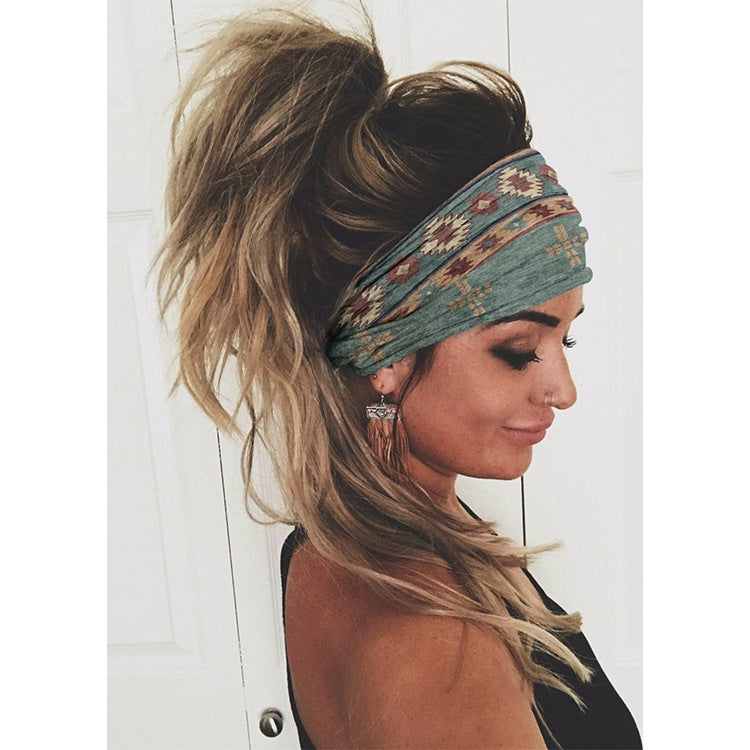 Printing Elastic Hair Band Colorful Geometric Wide-brimmed Sports Headband Limorista