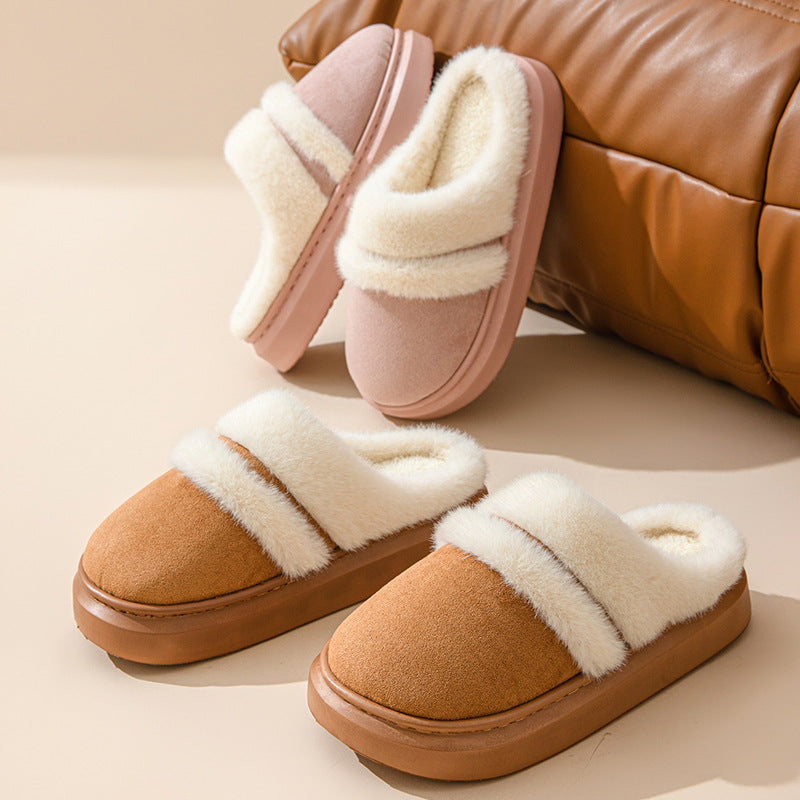 Fashion Warm Cotton Slippers For Women Leisure Thick Bottom Non-slip Plus-velvet House Shoes Winter Bedroom Floor Suede Slipper Limorista