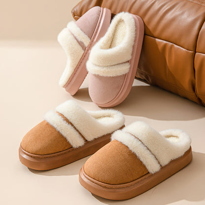 Fashion Warm Cotton Slippers For Women Leisure Thick Bottom Non-slip Plus-velvet House Shoes Winter Bedroom Floor Suede Slipper Limorista