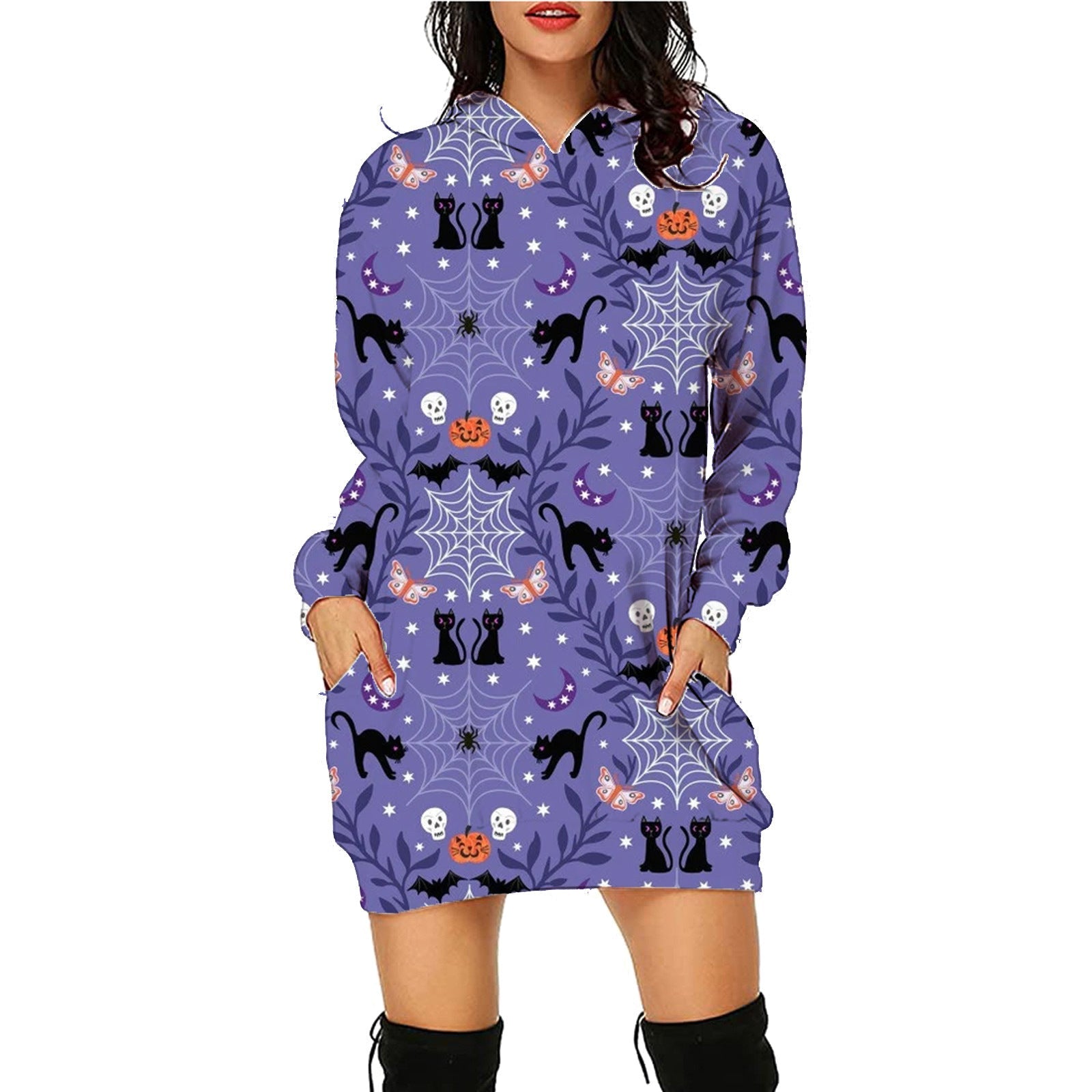 Halloween Print Long Hoodie With Pockets Sweater Long Sleeve Clothes Women Limorista