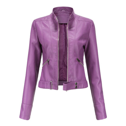 Ladies Leather Jacket With Stand-up Collar Limorista