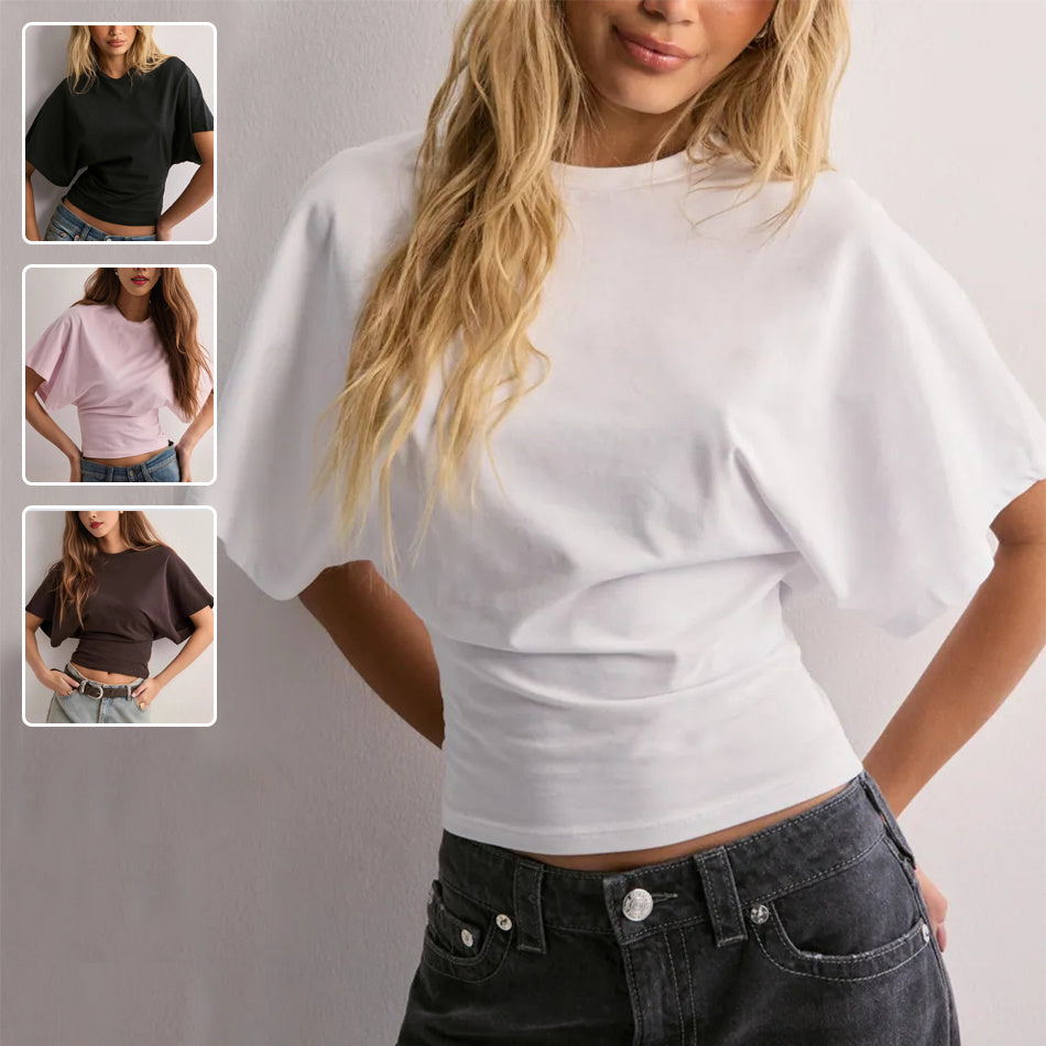 Limorista - Summer Batwing Sleeve T-shirt Ins Fashion Round Neck Pullover Short-sleeved Tops For Women Clothing