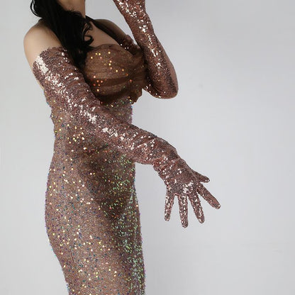 Sequined Sleeve Cover Lace Mesh Specialty Limorista