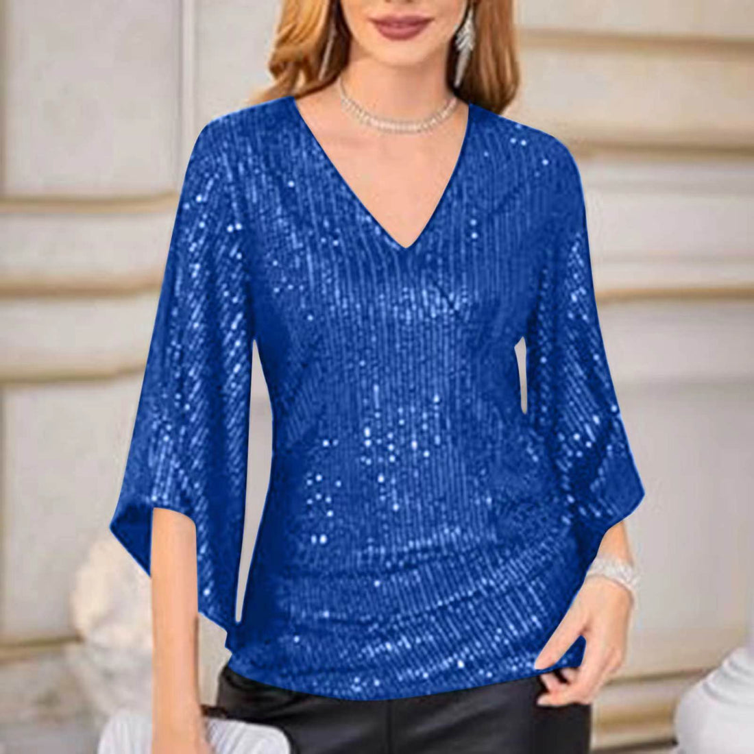 Loose Mid-length Sequined T-shirt Women&