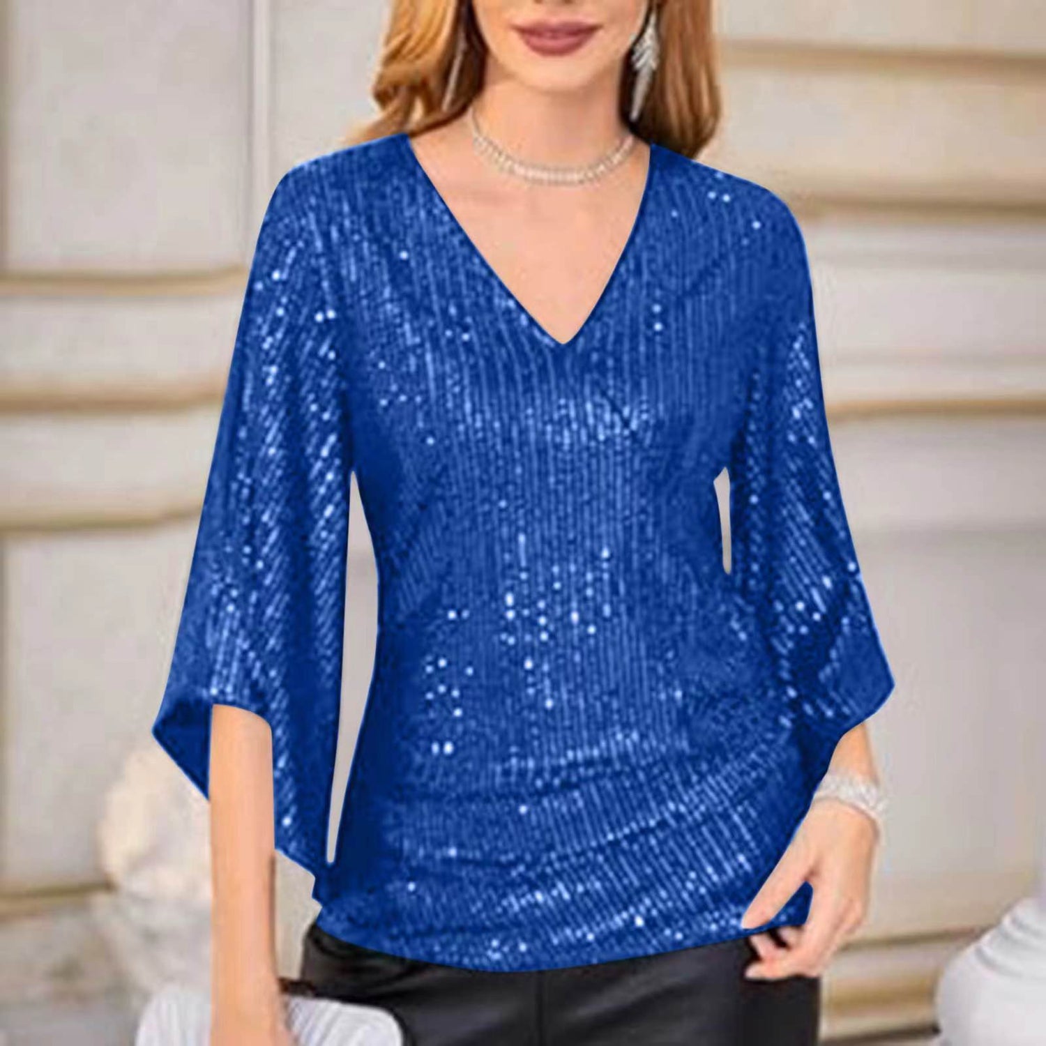 Loose Mid-length Sequined T-shirt Women&