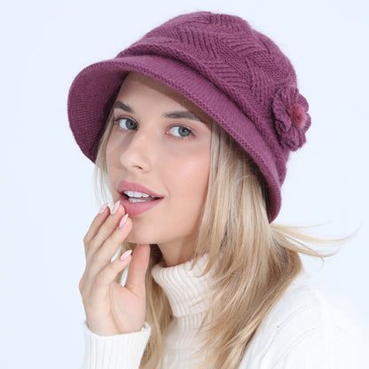 Knitted Hat New Ladies Autumn And Winter Flowers Mother Rabbit Woolen Pot Hat Plus Velvet Limorista