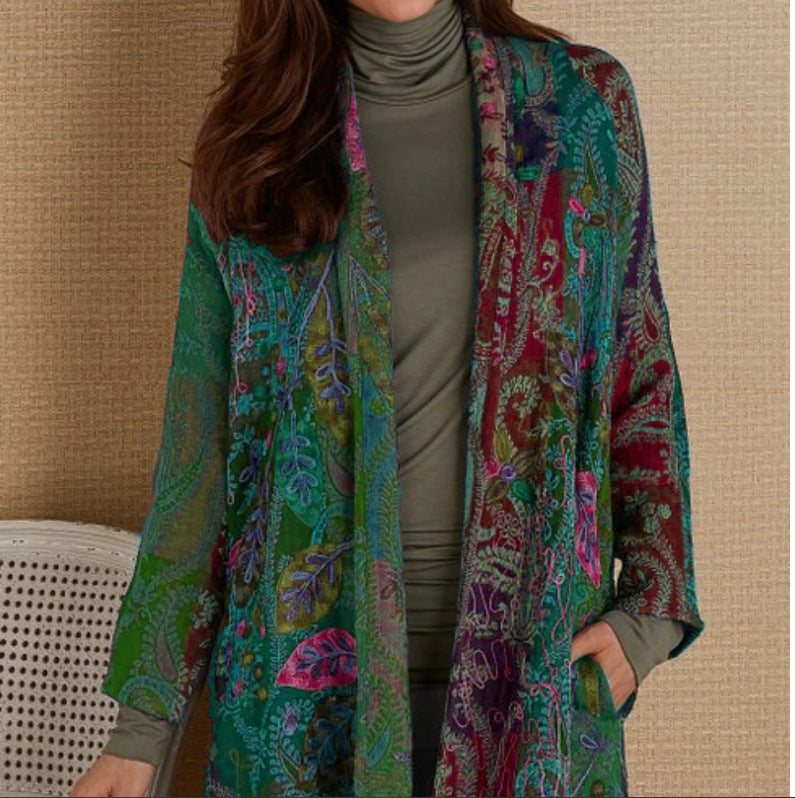 Explosive European And American Spring New Printed Cardigan Shirt Jacket Women&