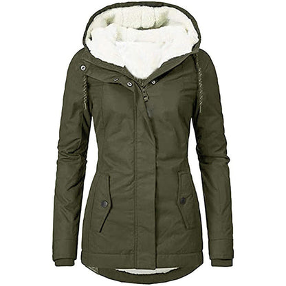 Solid Color Pocket Long-sleeve Zipper Fleece Padded Coat Women Limorista