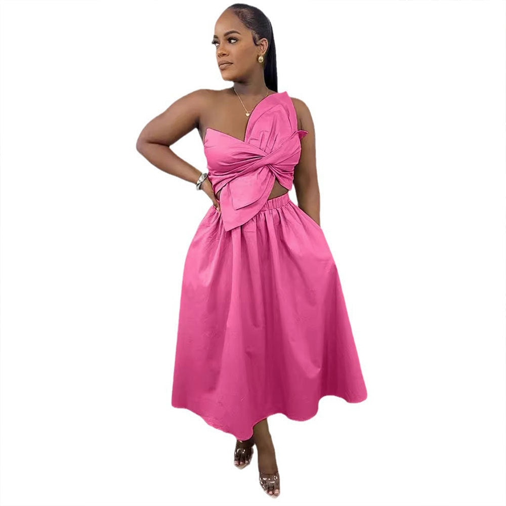 Smocking One Shoulder Petal Hollow Out Dress Limorista