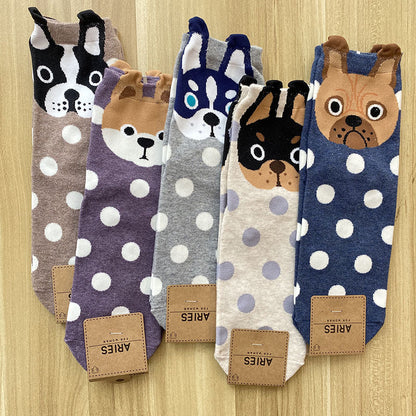 Cute cartoon polka dot puppy in tube socks women socks cotton socks Limorista