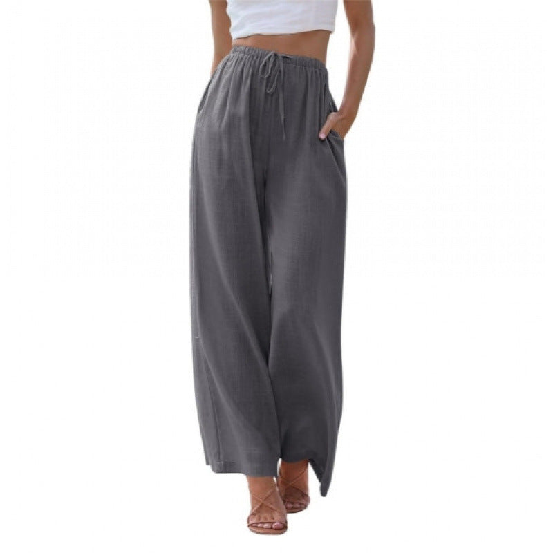 Loose Casual Pocket Drawstring Wide-leg Pants For Women Limorista