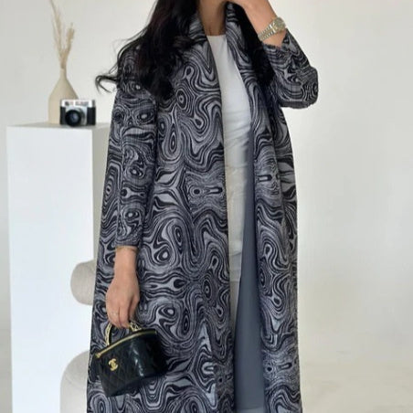 Pleated Trench Djellaba Hot-selling Printed Shawl Cardigan Ethnic Style Cloak Coat Limorista