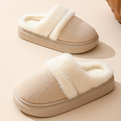 Fashion Warm Cotton Slippers For Women Leisure Thick Bottom Non-slip Plus-velvet House Shoes Winter Bedroom Floor Suede Slipper Limorista