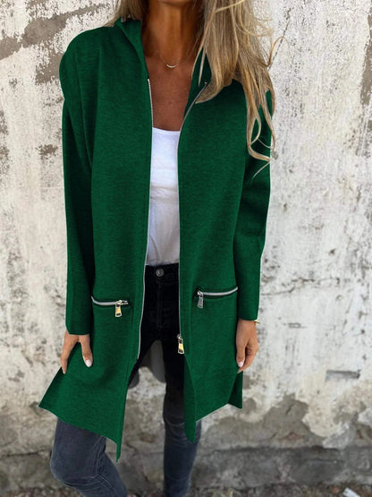 Autumn And Winter Solid Color Casual Zipper Hooded Jacket Coat Limorista