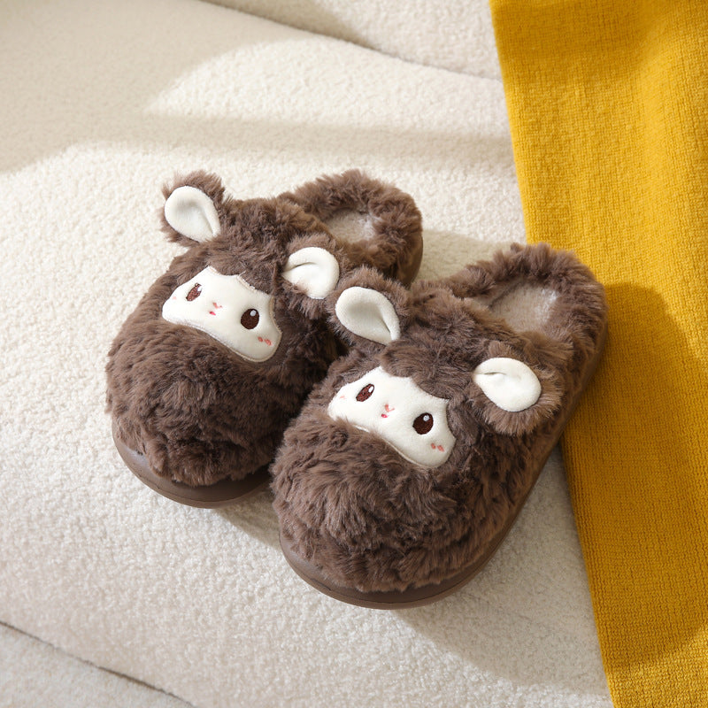 Cute Little Sheep Female Winter Interior Home Baotou Warm Non-slip Thick Bottom Plush Cotton Slippers Limorista