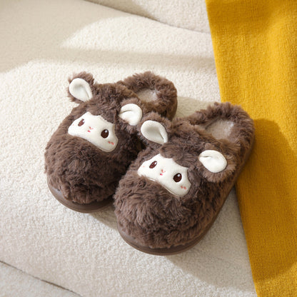 Cute Little Sheep Female Winter Interior Home Baotou Warm Non-slip Thick Bottom Plush Cotton Slippers Limorista