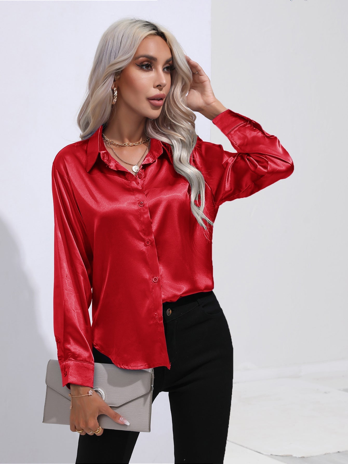European And American Satin Shirt Women&